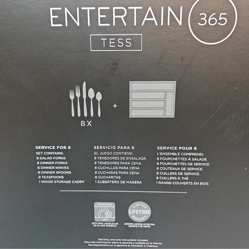 Oneida Entertain Tess Stainless Steel 40pc Flatware Set Service for 8 with Caddy